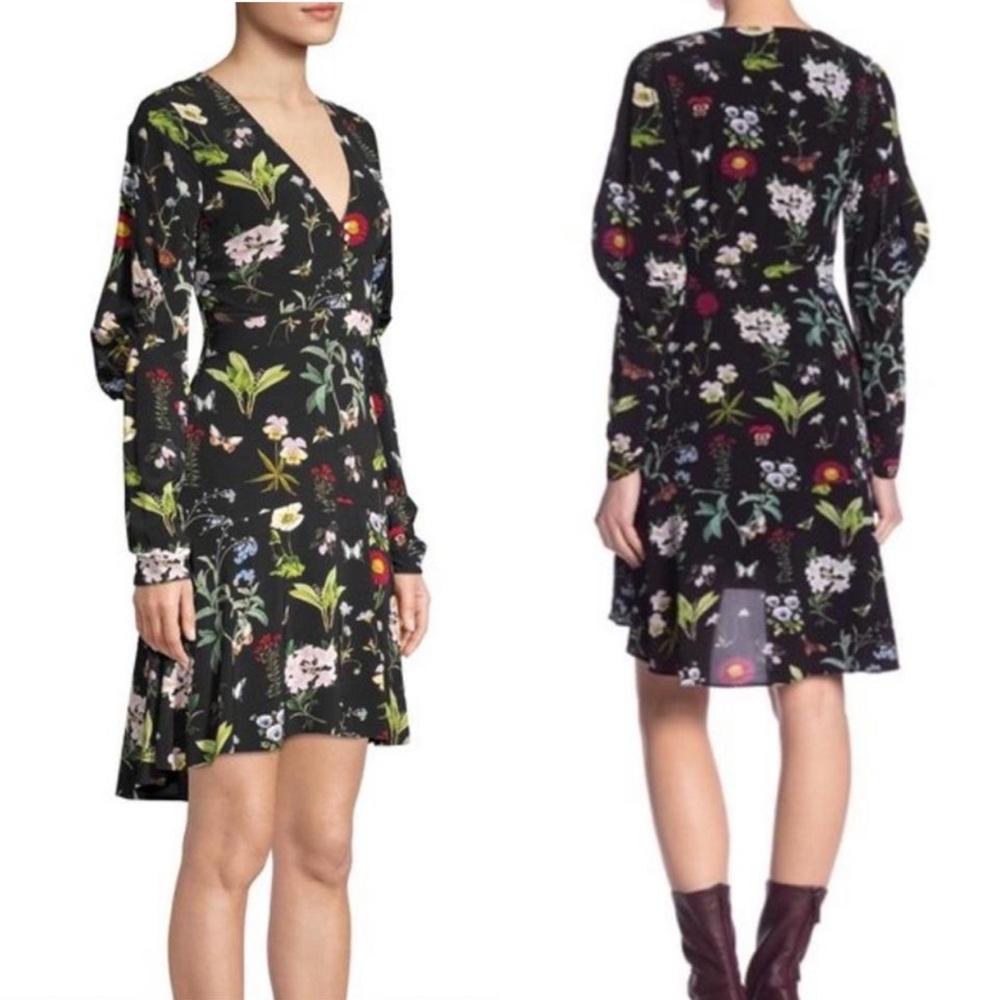 Joie Tamarice A-Line Long Sleeve Dress in Floral Caviar Black Size 4 NEW